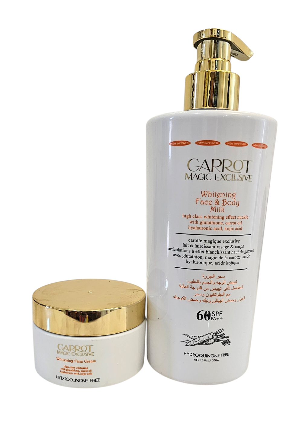 Carrot Magic Exclusive Whitening Face & Body Milk With SPF 60-500ml + Face cream 2pcs