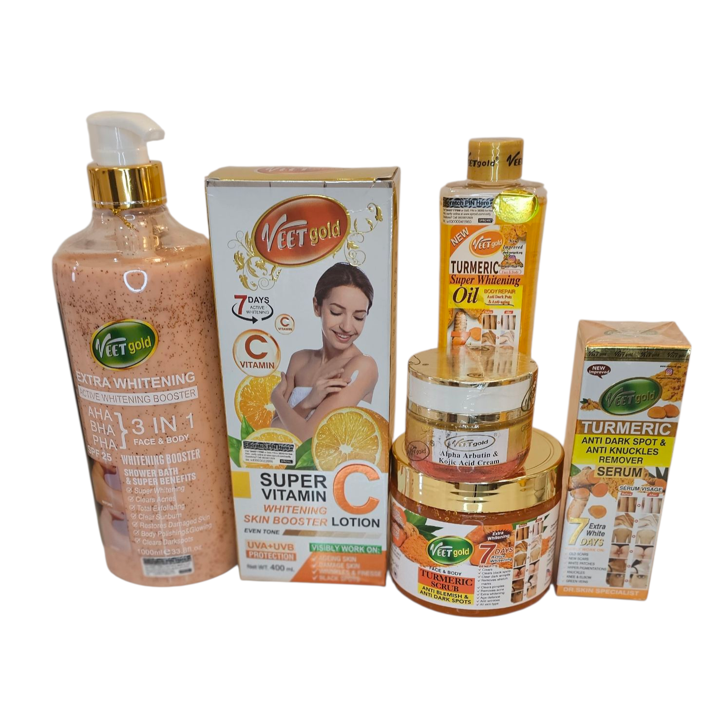 Set of 6. Super Vitamin C Body Lotion, 3in1 Extra whitening shower gel