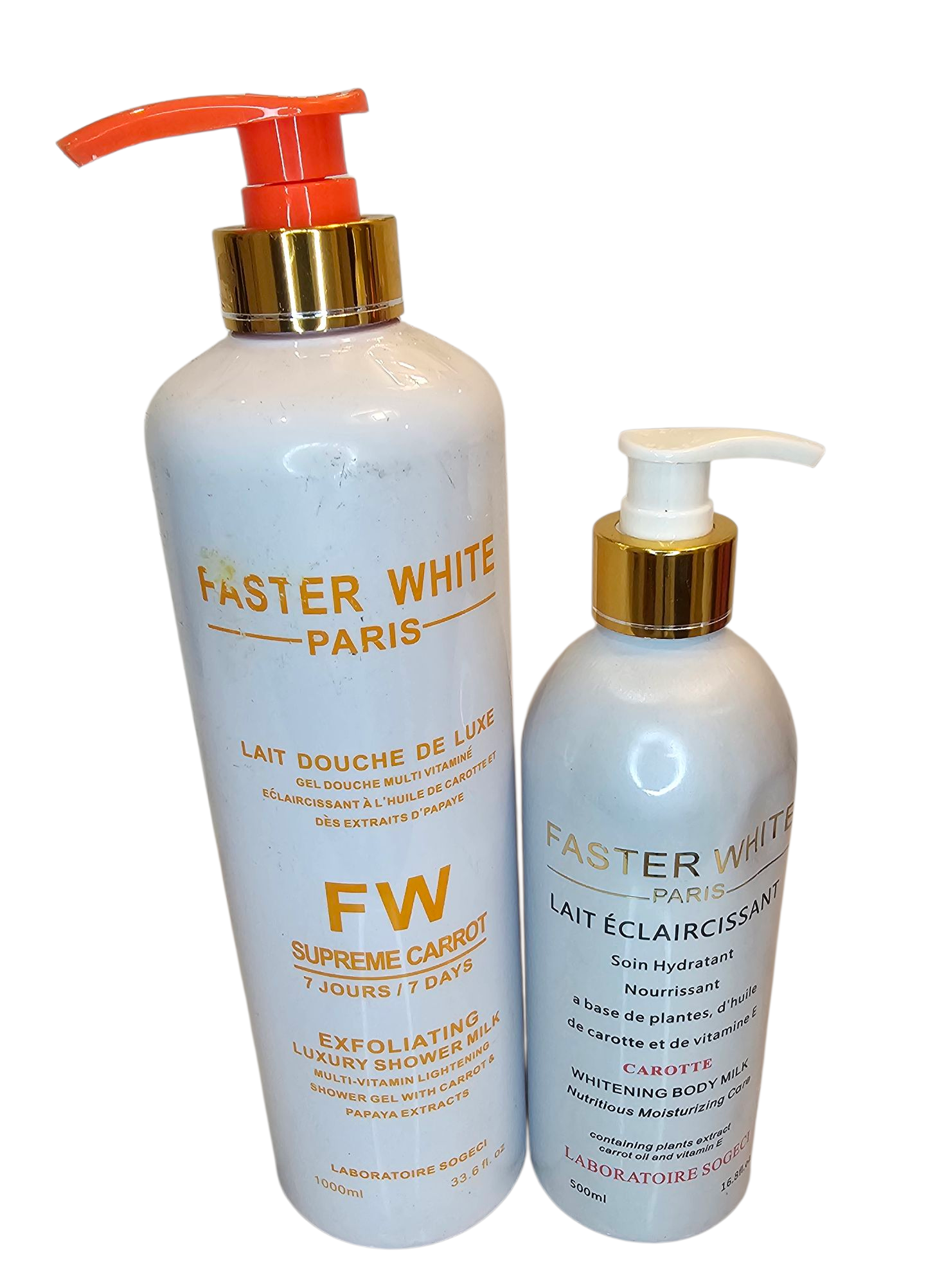 2 in 1 Faster White Paris FW Supreme Carrot Shower gel & Body Lotion - Moisturising with Multi-Vitamin  2pcs