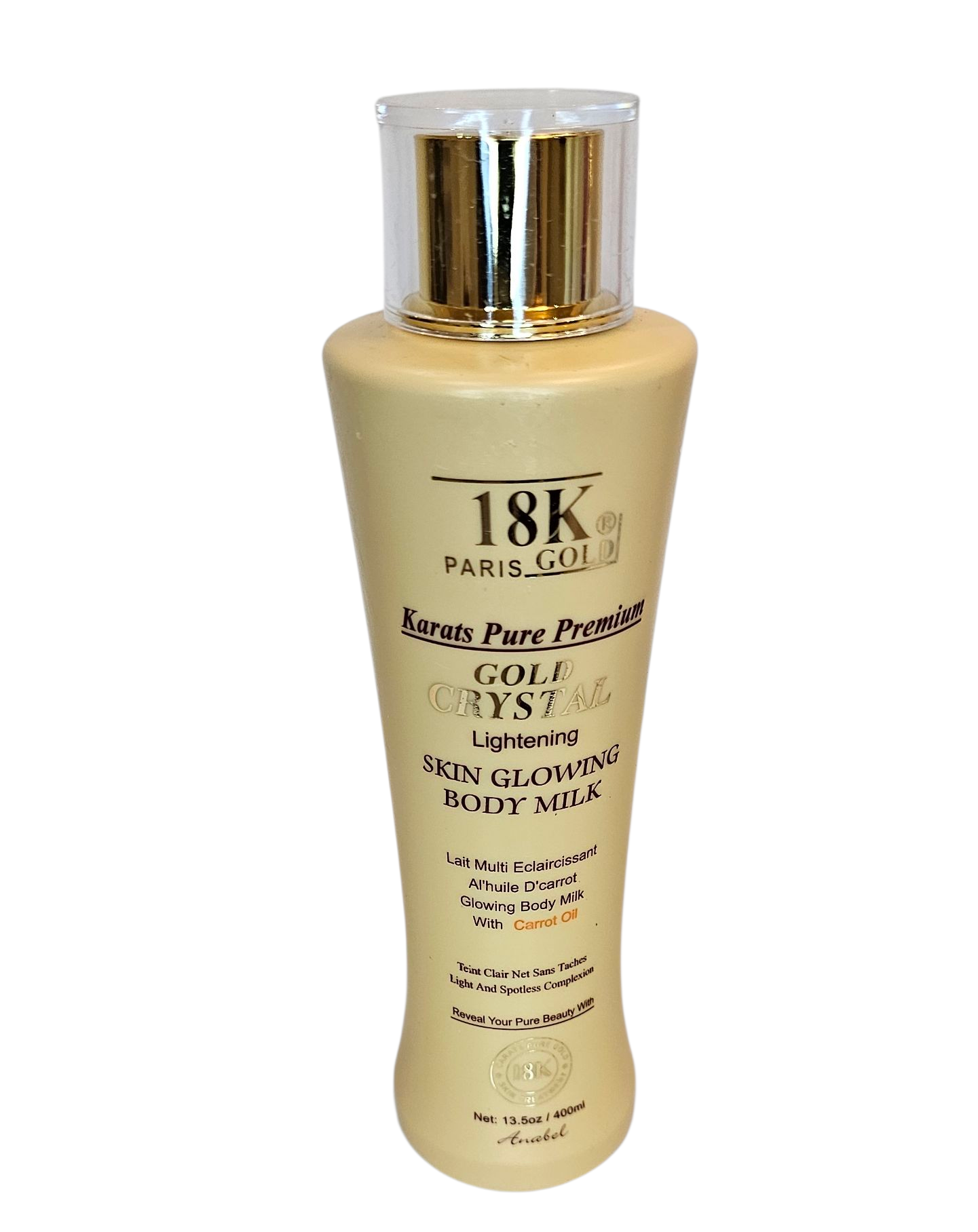 18K Paris Gold Lotion 400ml –Gold Crystal lightening Luxurious Skin-Glowing Body Milk with Carrot Oil.