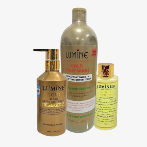 LUMINE Lotion, Serum & Bath Set of 3, Comprehensive Skincare Collection for Radiant and Nourished Skin, Includes Brightening Lotion, Hydrating Serum, and Refreshing Bath Gel