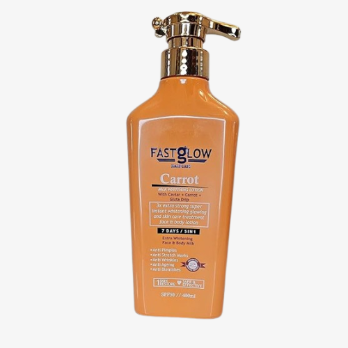 Fast Glow Carrot Milk Whitening Lotion 400ml Hydrating Body Lotion with Caviar + Carrot + Gluta Drip or Smooth