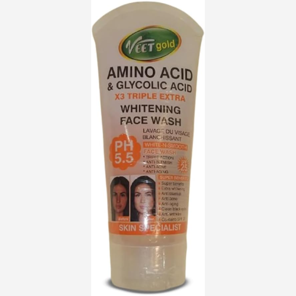 Veetgold Amino Acid & Glycolic Acid Face Wash, Deep Cleansing, Exfoliates and Brightens Skin, Reduces Dark Spots, Smooths Texture,