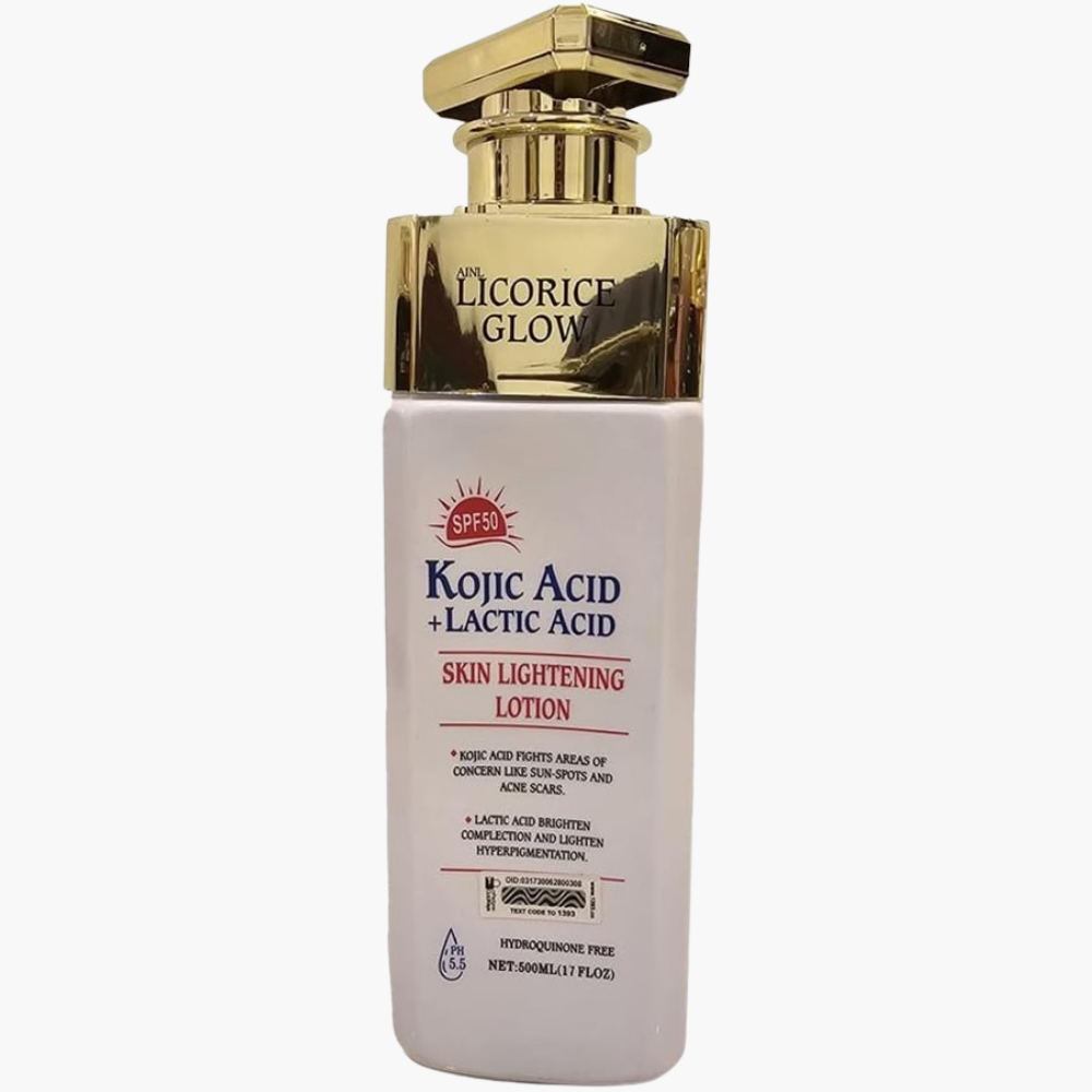 Licorice Glow Kojic Acid & Lactic Acid Lotion 500ml – Hydrating Body Lotion for Smooth, Soft, and Radiant-Looking Skin, Lightweight & Fast-Absorbing