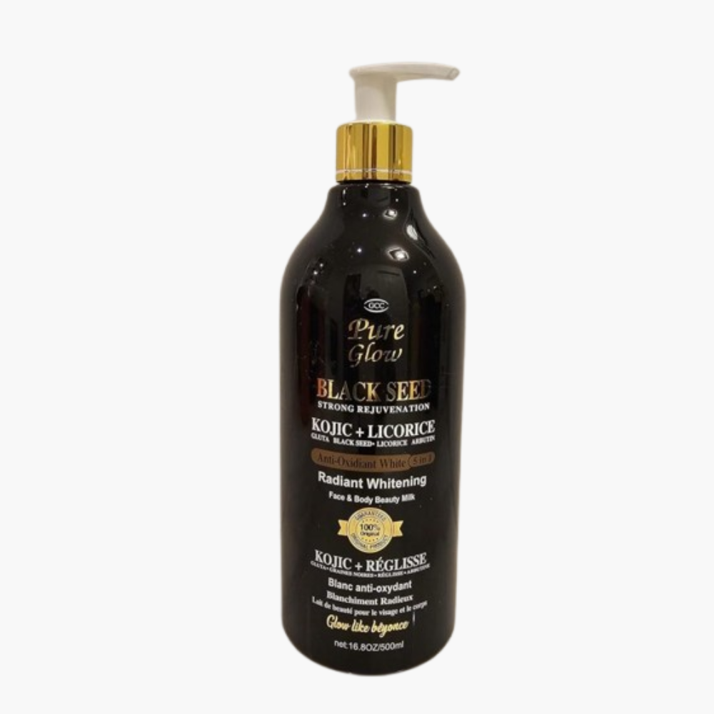 Pure Glow Blackseed Kojic + Licorice Lotion, Enriched with Kojic, Licorice, Gluta, Blackseed & Arbutin for Skin Brightening Deep Enhances Skin Radiance, Suitable for All Skin Types