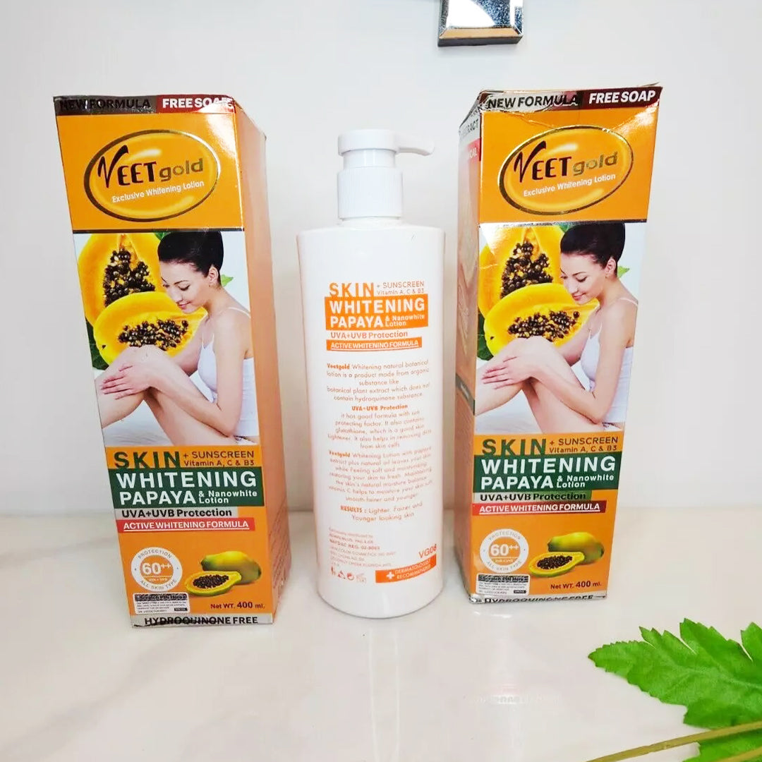 VEETGOLD SUPER VITAMIN C, WHITENING SKIN BOOSTER, PAPAYA & TURMERIC 400ML LOTION