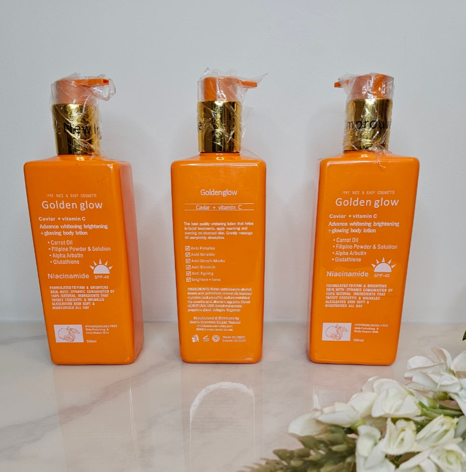 Golden Glow Body Milk Lotion with Caviar and Vitamin C, Deep Hydration and Radiance for Smooth, Glowing Skin, 500ml
